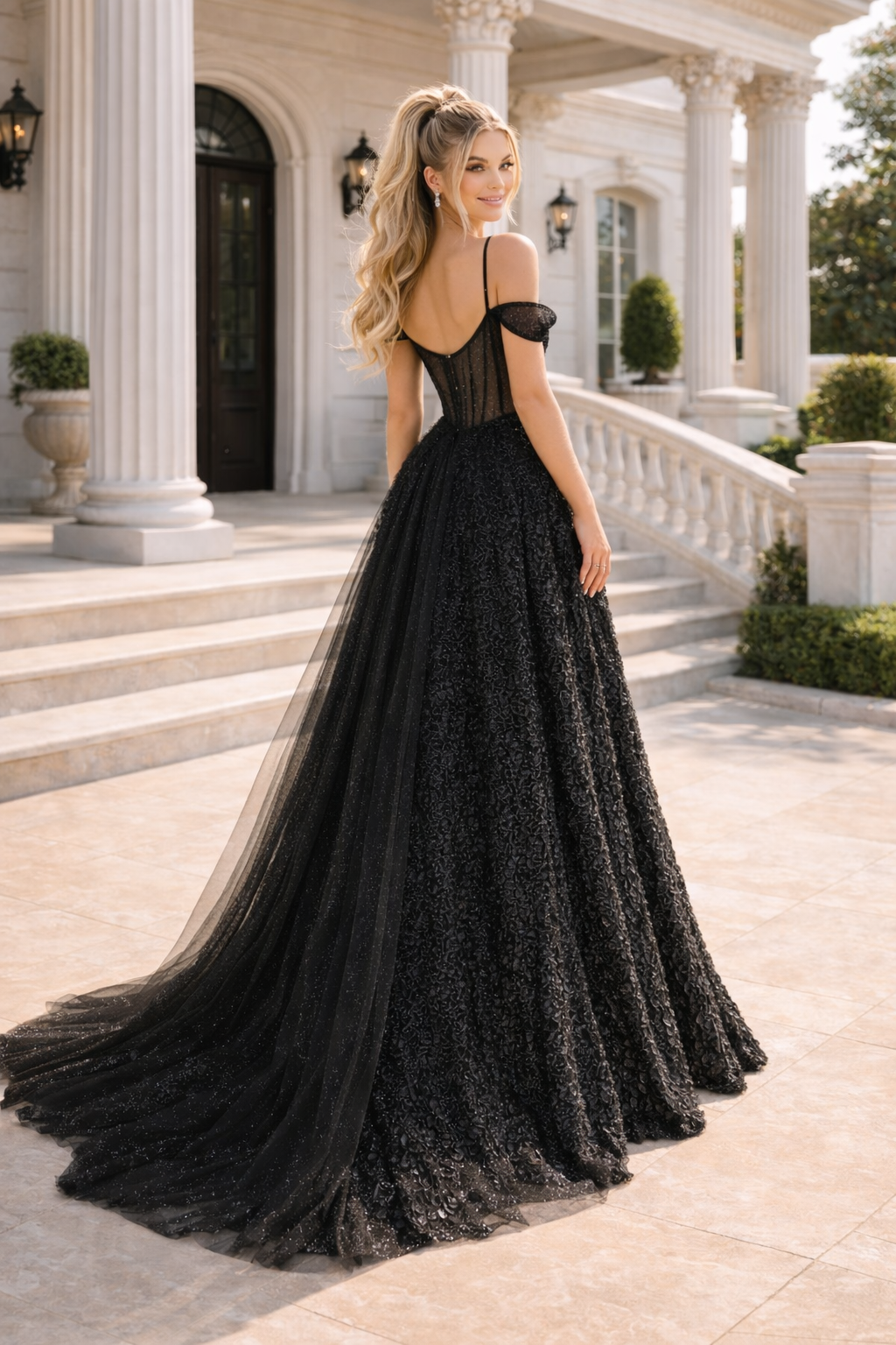 black dress prom girl fight Glitter Ruffle Ballgown with Detachable Cape Material:Cotton Black Off Shoulder Knit Arvyn Sheath Style Fabric