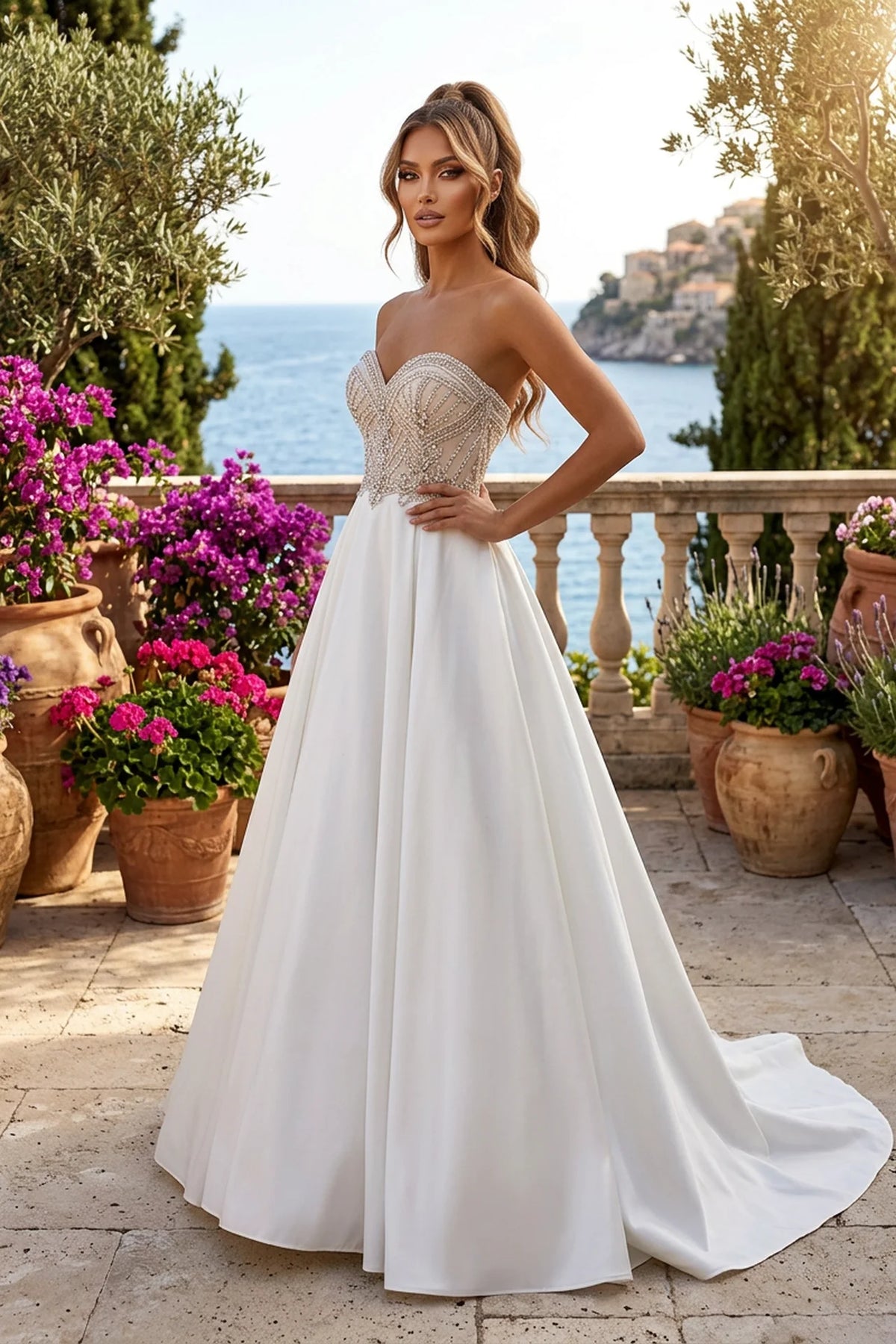 Beaded Sweetheart A-Line Bridal Gown with Lace-Up Back - back view