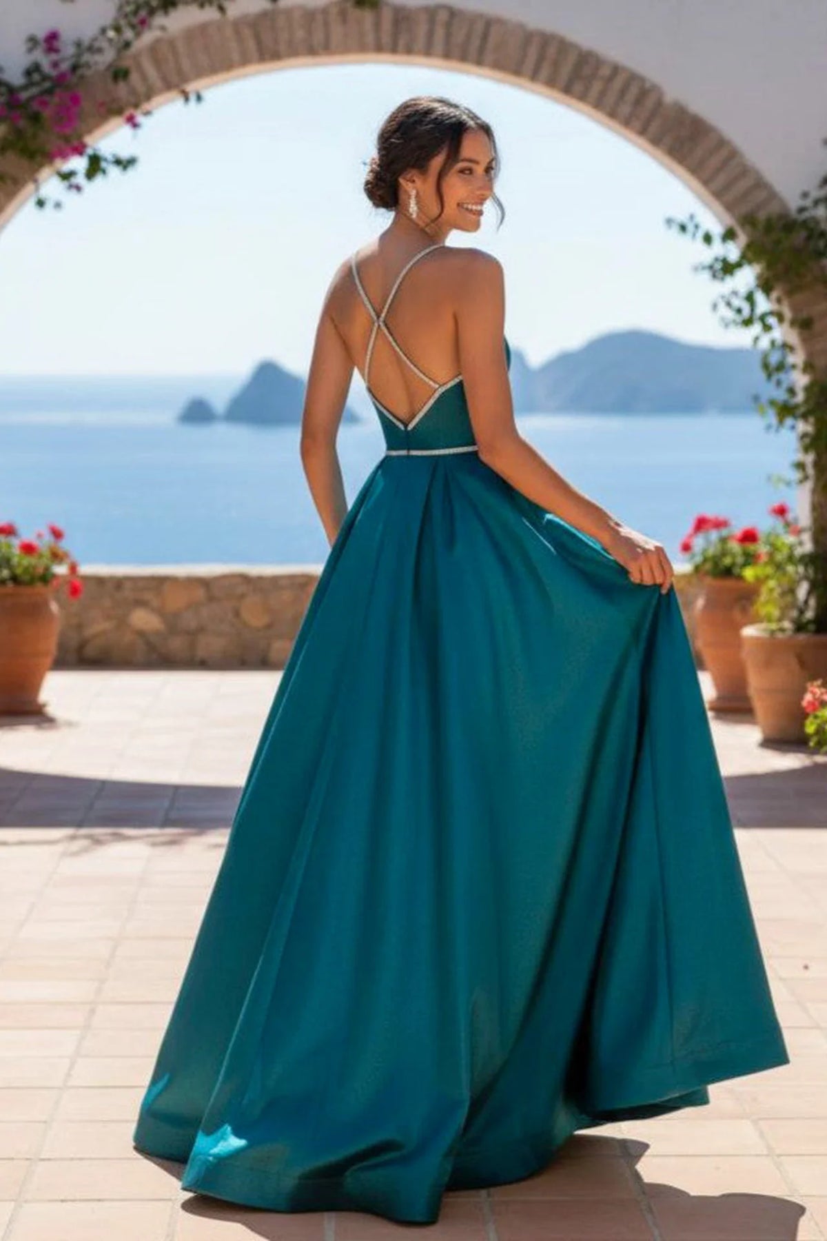 Beaded Open Back Formal Prom Pageant Dress - back view