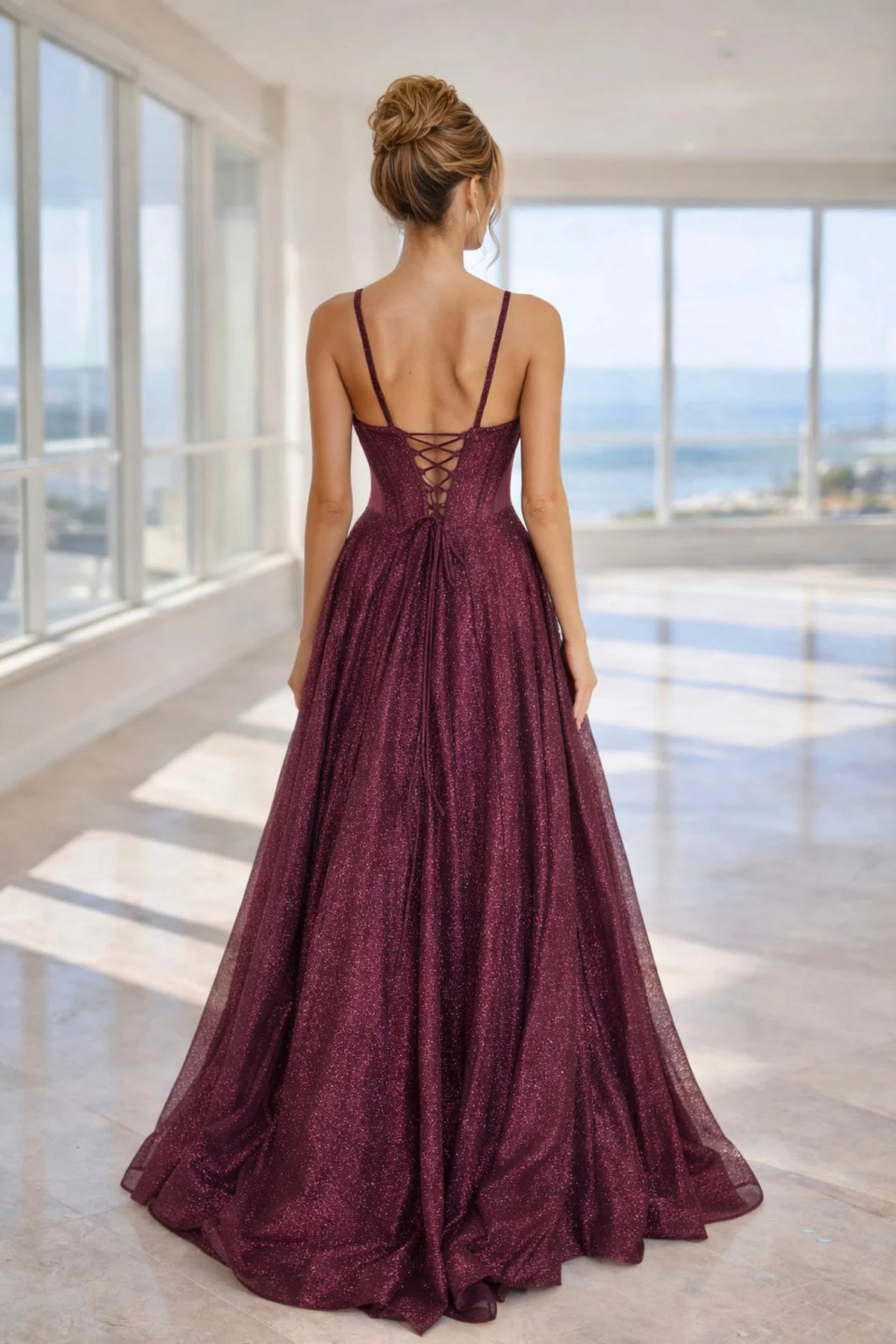 Glitter Corset Ball Gown with Pockets - back view