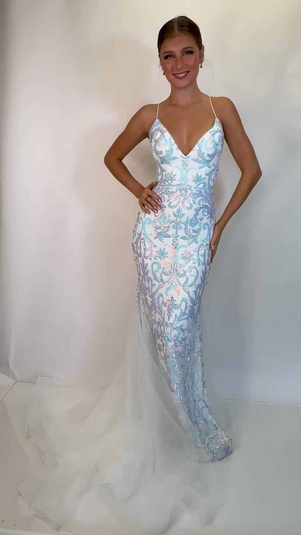 Sequin Mermaid Evening Dress with Tulle Train