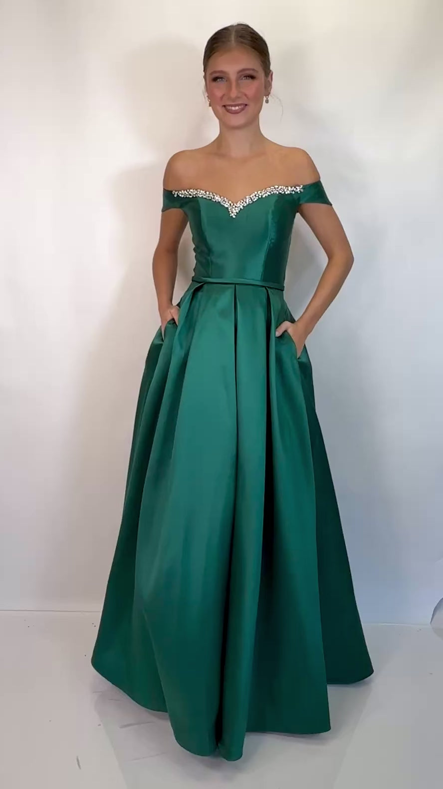 Off-Shoulder Mikado Formal Ball Gown with Pockets