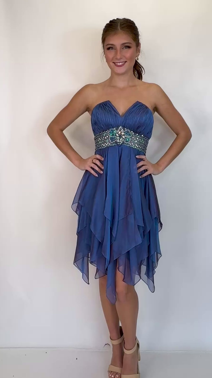 Strapless Sweetheart Chiffon Dress with Embellished Waist