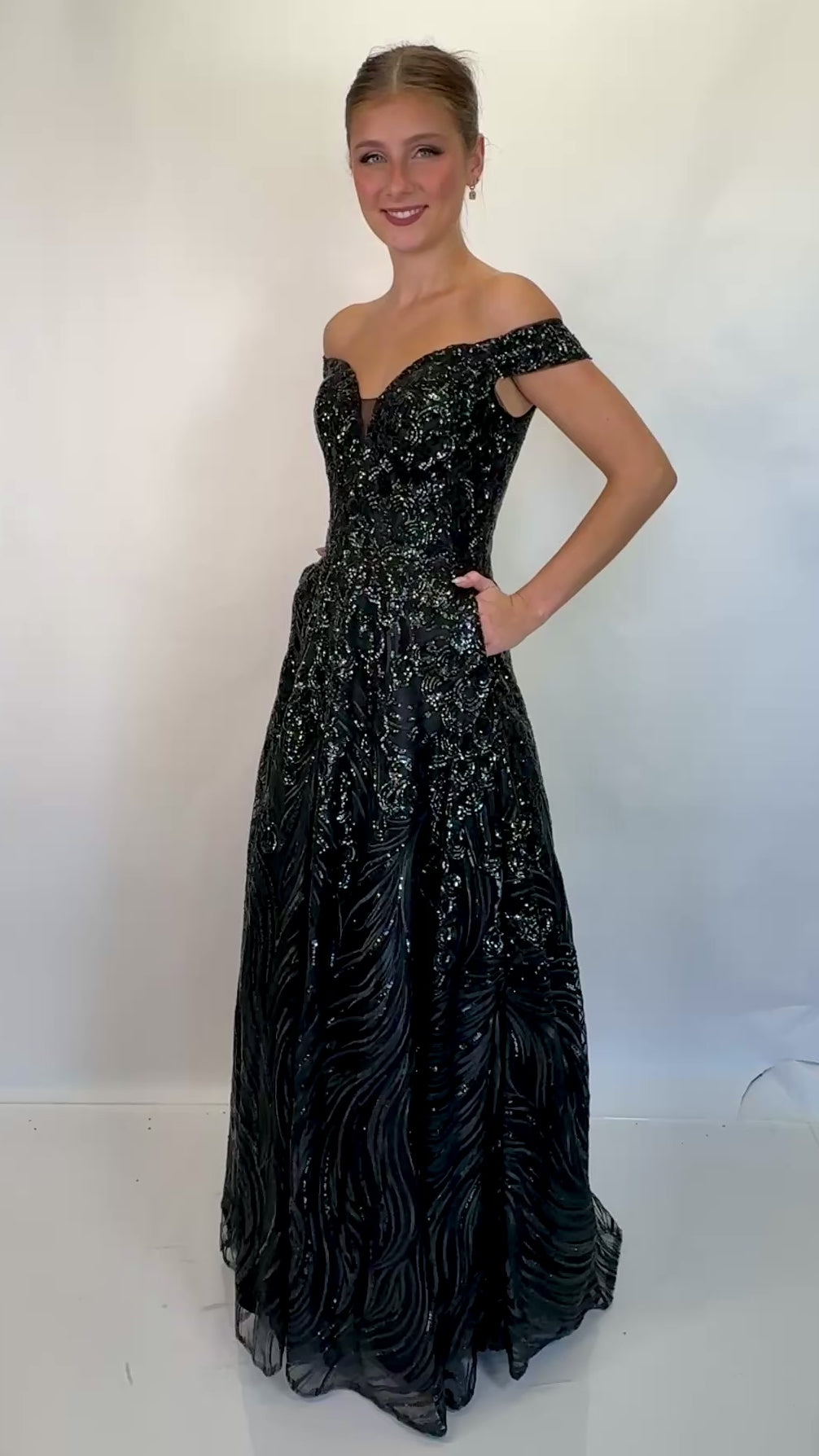 Off-Shoulder Sequin Ballgown Prom Pageant Dress with Pockets