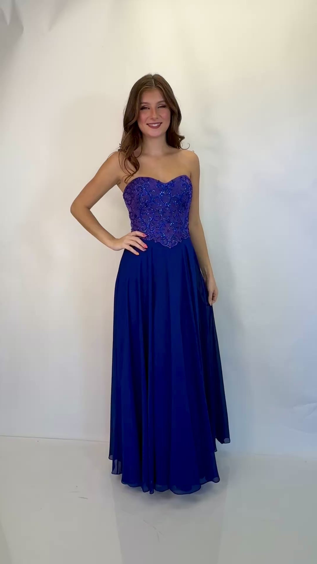 Strapless Chiffon A-Line Formal Dress with Beaded Bodice