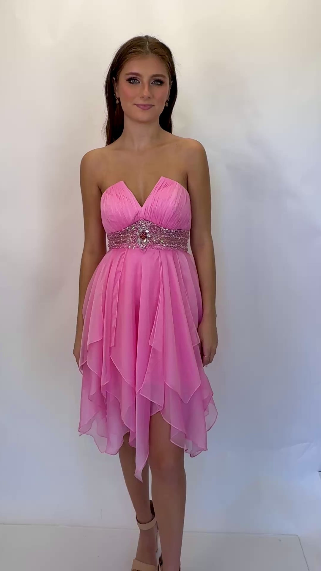 Strapless Sweetheart Chiffon Dress with Embellished Waist