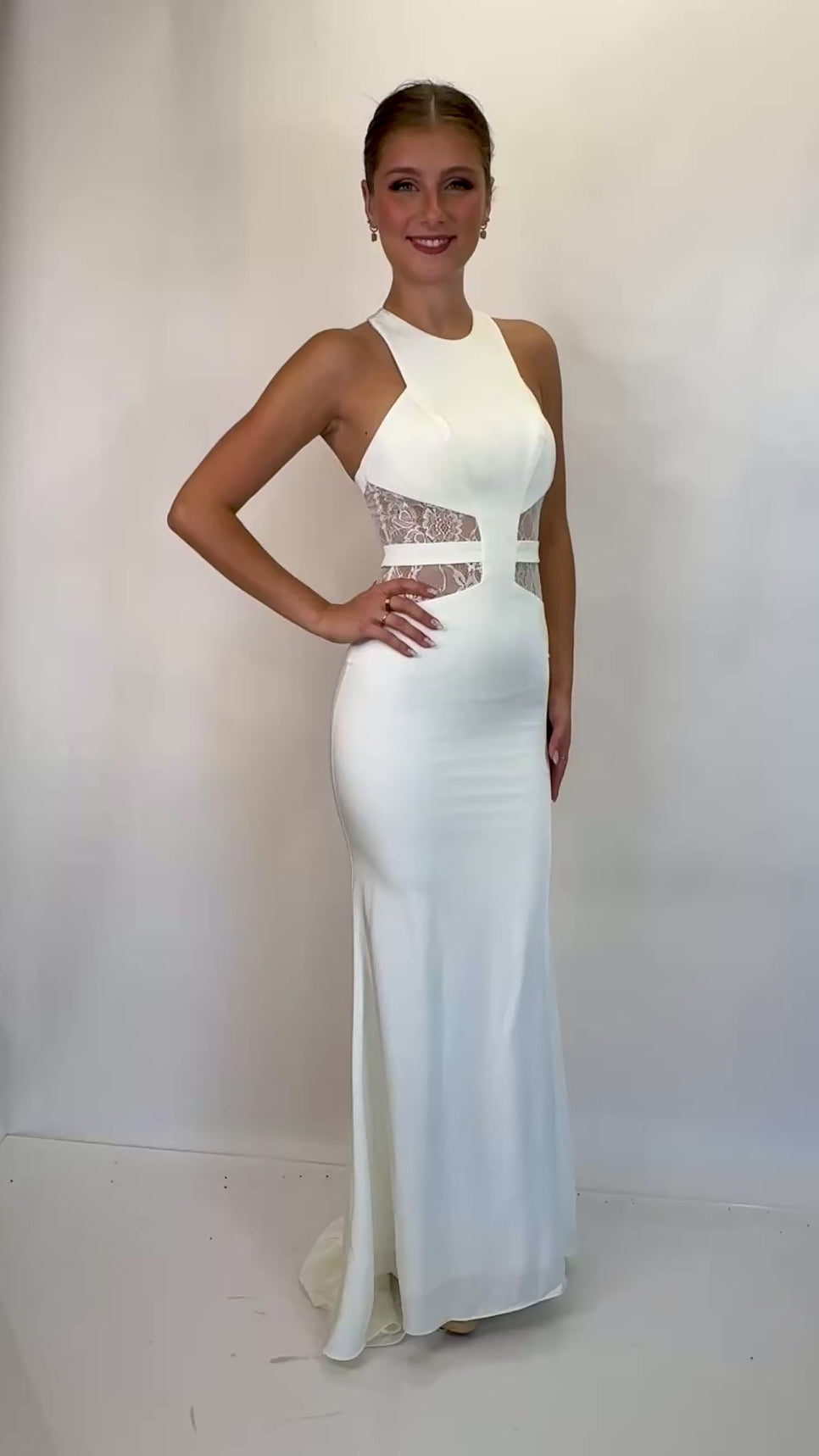 Fit-and-Flare Stretch Jersey Dress with Sheer Lace Cut-Outs